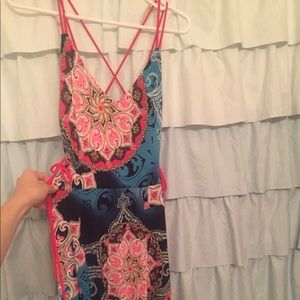 Venus dress. Cross back with side cutouts and ties